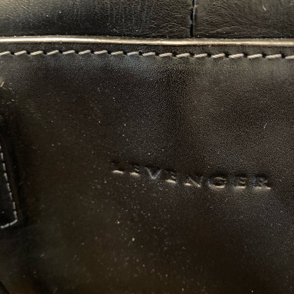Levenger black leather briefcase with silver tone hardware, shoulder strap - Picture 4 of 7